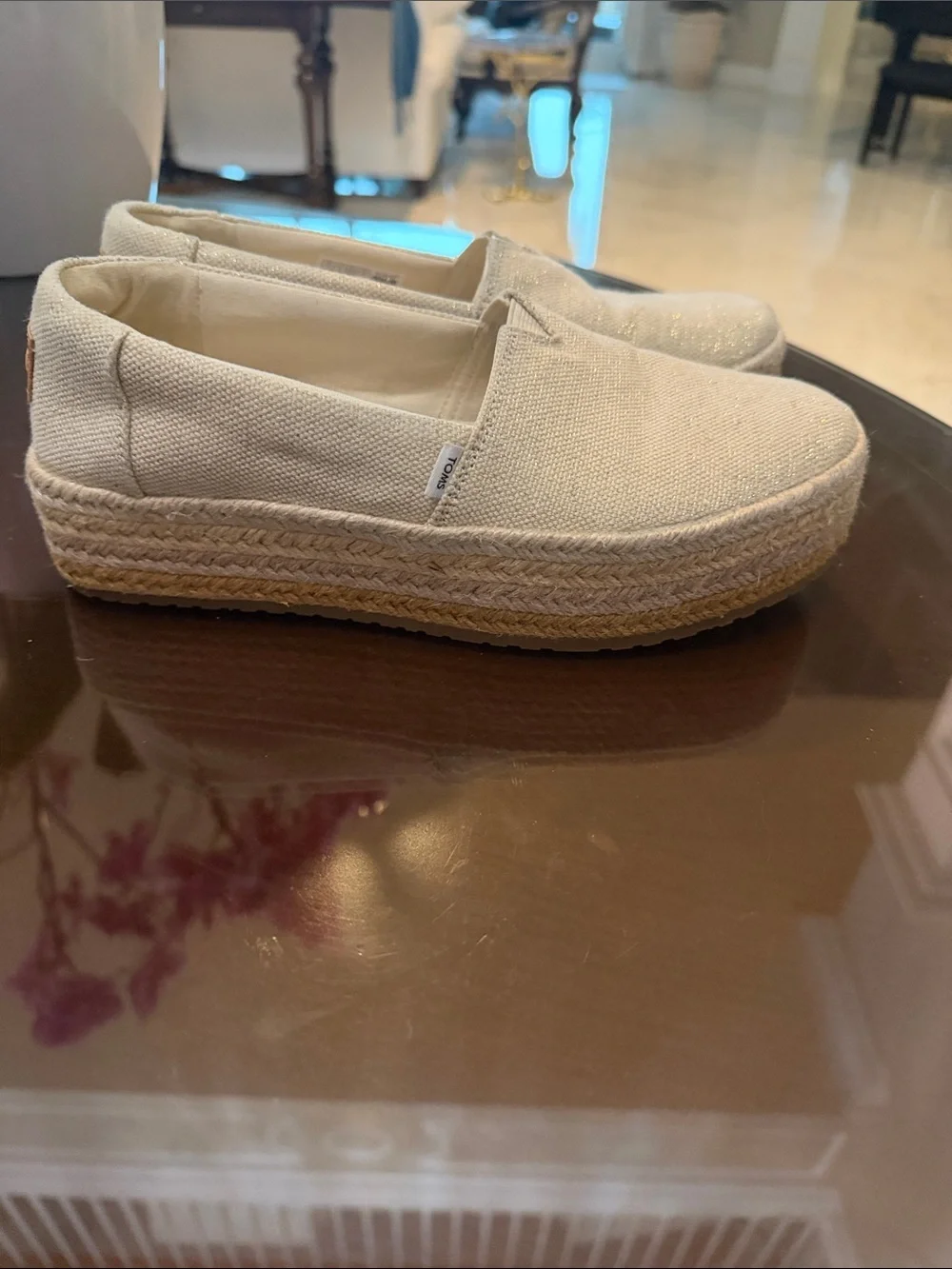 TOMS Natural Canvas Espadrille Platform Slip-On - Beige